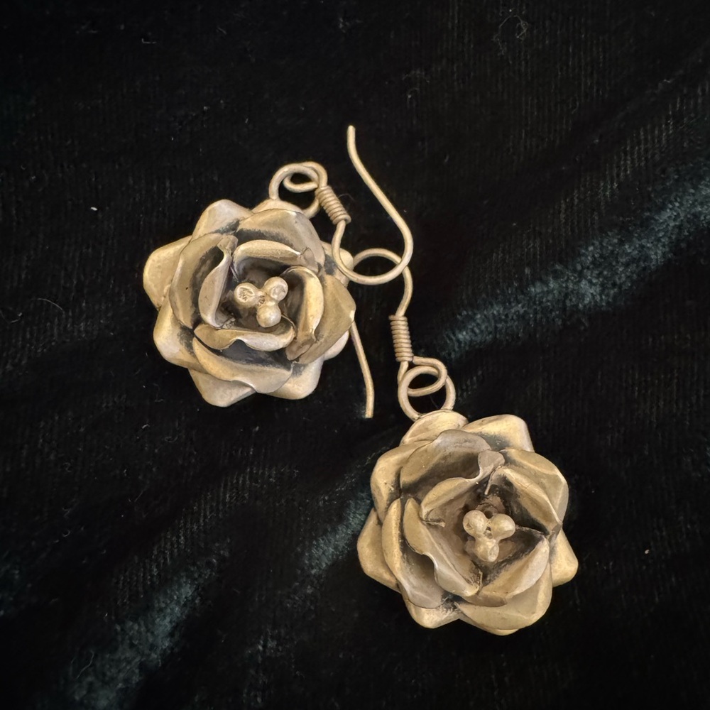 Mexico 925 Handcrafted Silver Rose Flower Drop Earrings